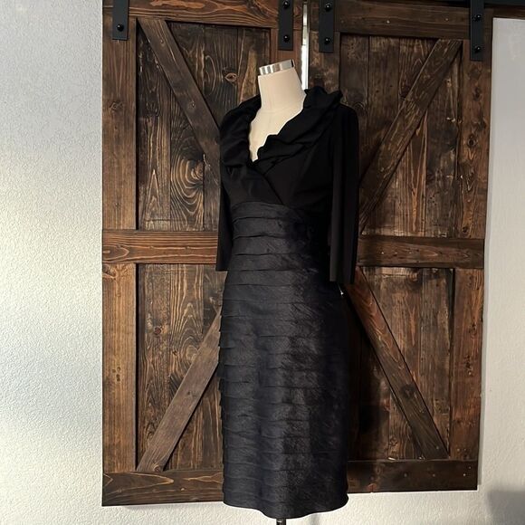adrianna papell black layered shift shuttered  dress - Picture 3 of 10